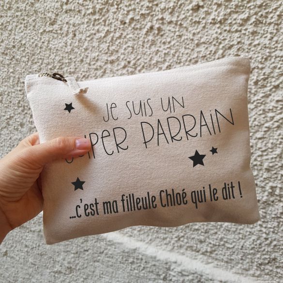 Pochette coton personnalisable pour super parrain