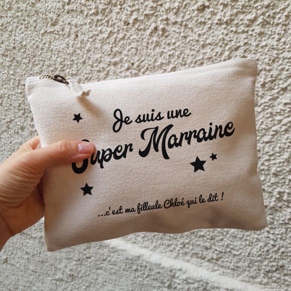 Pochette coton personnalisable pour super marraine