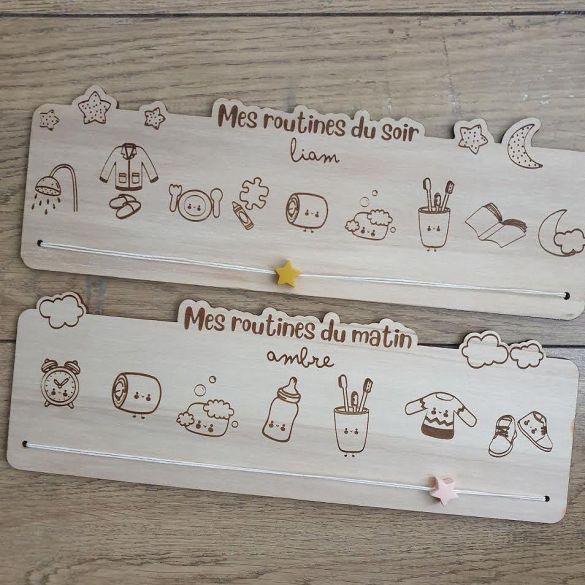 Tableau de routines Matin et / ou soir gravé avec son prénom