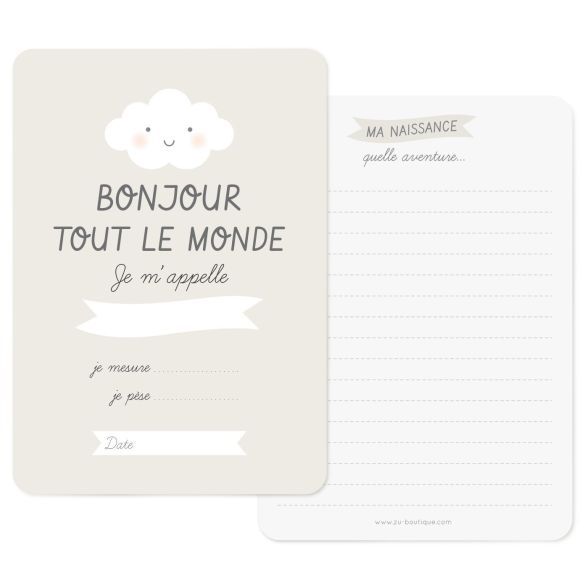 Carte naissance Bonjour (3 couleurs au choix) - Zü