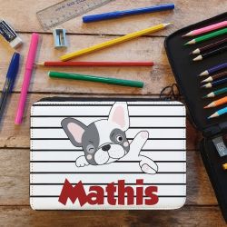 Trousse remplie crayons feutres personnalisée Bouledogue