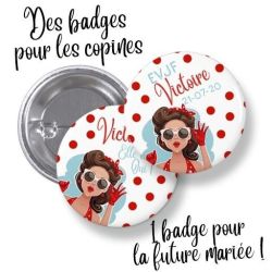 Badges EVJF rond grand format en métal - modèle Pinup