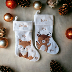 Grande chaussette / botte de Noël blanche brodée personnalisable 