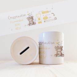 Tirelire personnalisée souvenir de naissance Ours