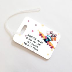 Etiquette à bagages Animaux avion et pois