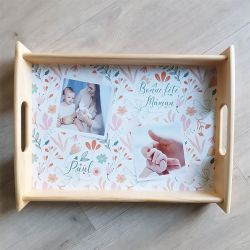 Grand plateau bois personnalisé avec photos et textes à offrir - Bonne fête Maman