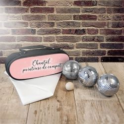 Sacoche de rangement boules de pétanque personnalisée fond rose
