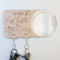 Accroche Clés + miroir gravé en bois