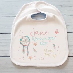 Bavoir personnalisable Naissance Attrape rêves rose