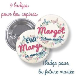 Badges EVJF rond grand format en métal - modèle fleuri
